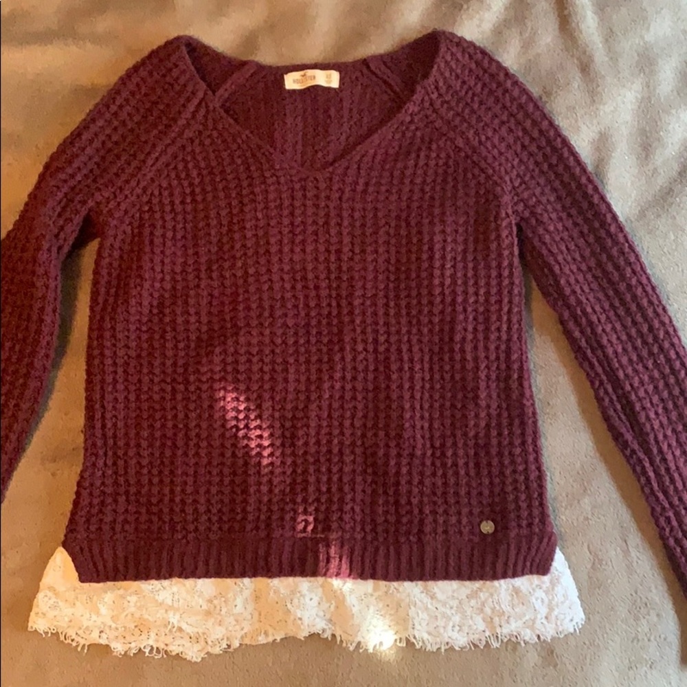 Burgundy Knit Sweater with Lace Bottom